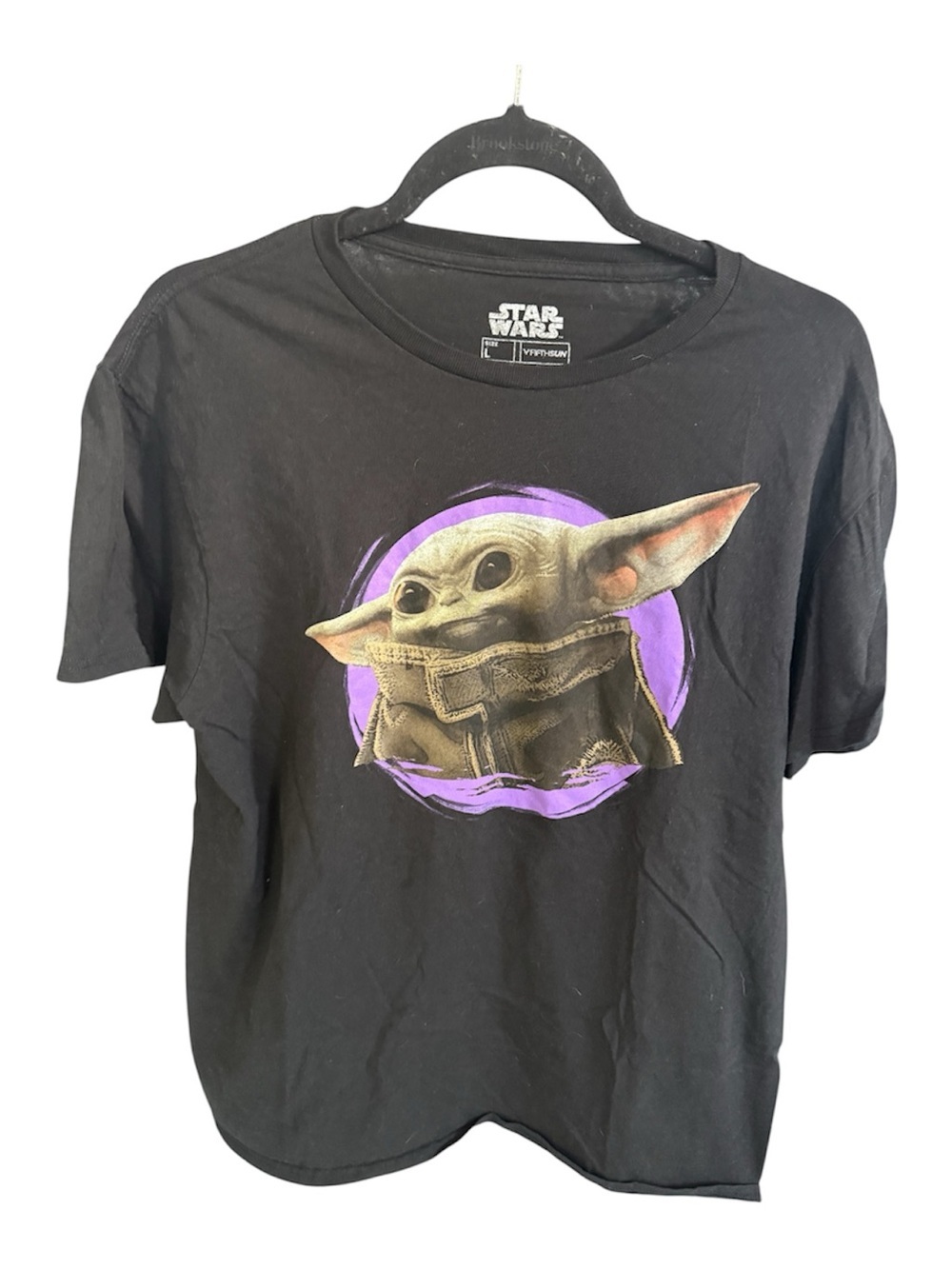 Star Wars Men's Black Tee with Grogu Purple Accent